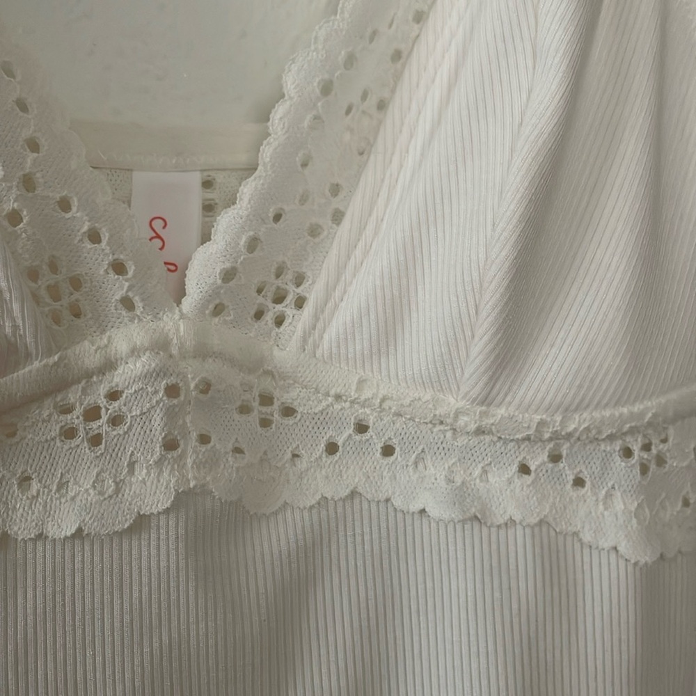Colsie target brand off white laced body suit lounge wear